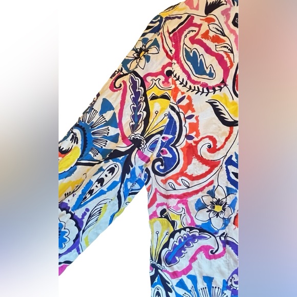 J. McLaughlin Lois Multicolor Paisley Floral Bird Print Women COTTON Shirt   S - Picture 4 of 10